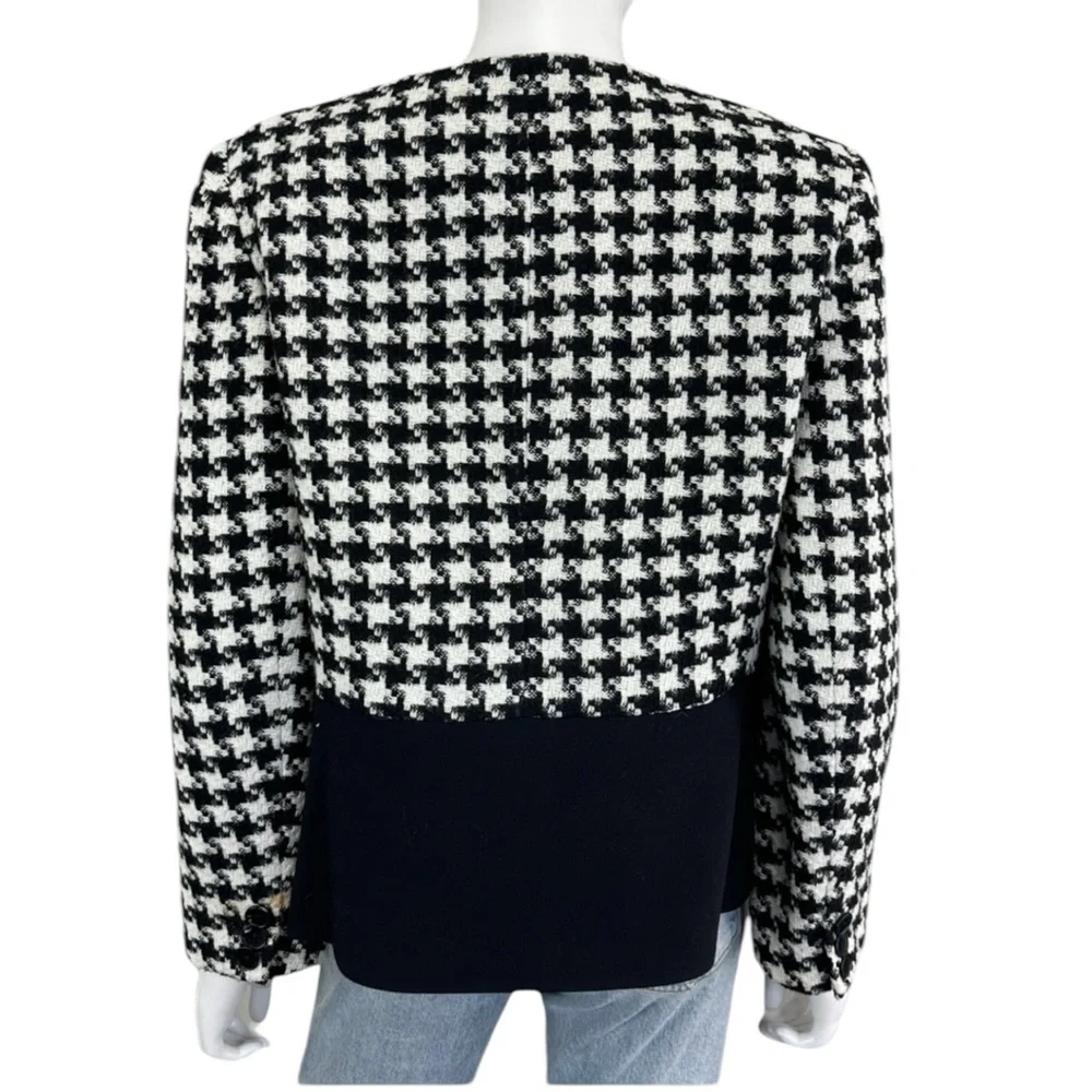 Talbots Black Wool Blend Houndstooth Jacket Size 12 J0388